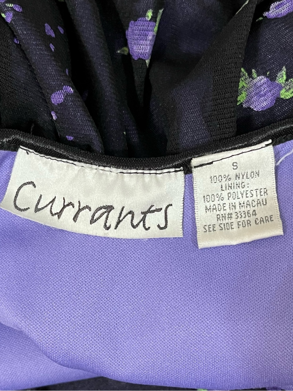 Vntg Currants Purple Floral Satin Lined Slip Dress S Backless Y2K Edgy Fairycore - Picture 9 of 10